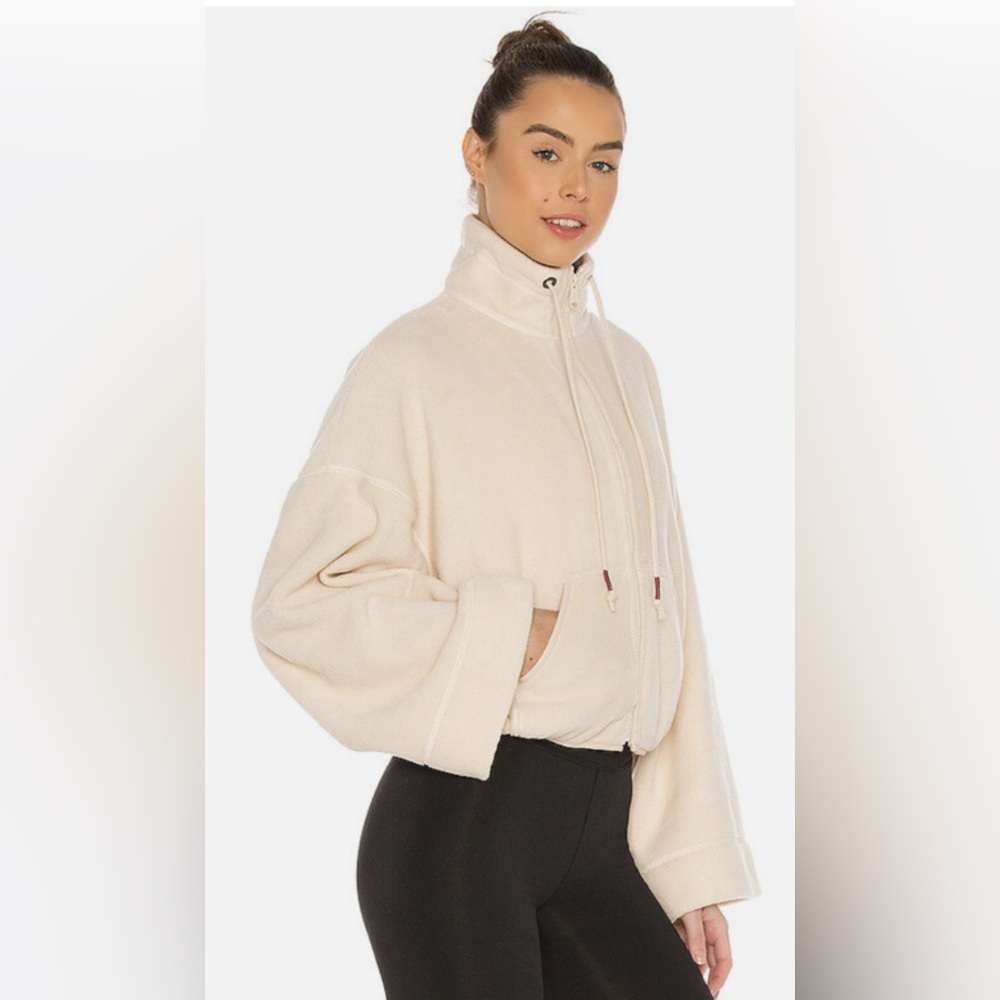 Free People X FP Movement Climb High Fleece Cream Zip-Up Jacket Large